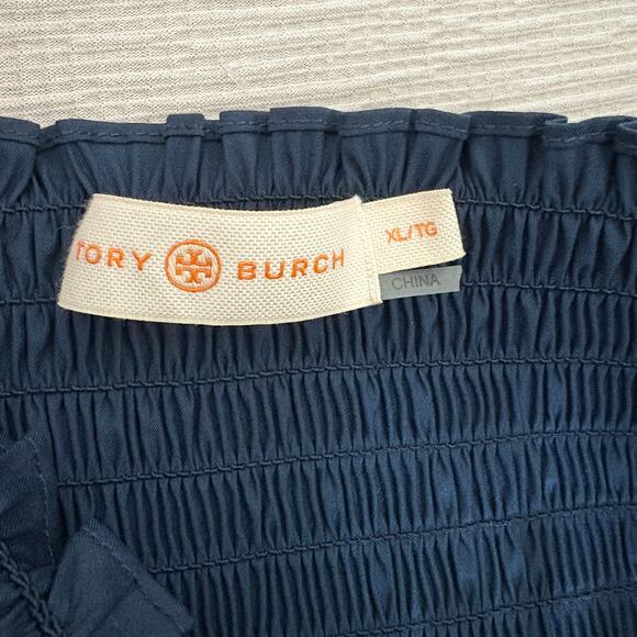 TUCKERNUCK Tory Burch Navy Maxi Dress XL Puff Sleeve Tiered Quiet Luxury NWOT - Picture 10 of 15